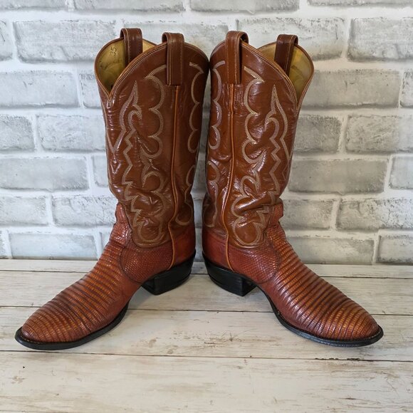 Vintage Tony Lama Iguana Lizard Boots Western Cowboy Mens 7 D Brown Distressed - Picture 2 of 11